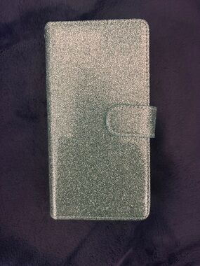 Glitter Wallet iPhone 15 plus Case in Mint Green